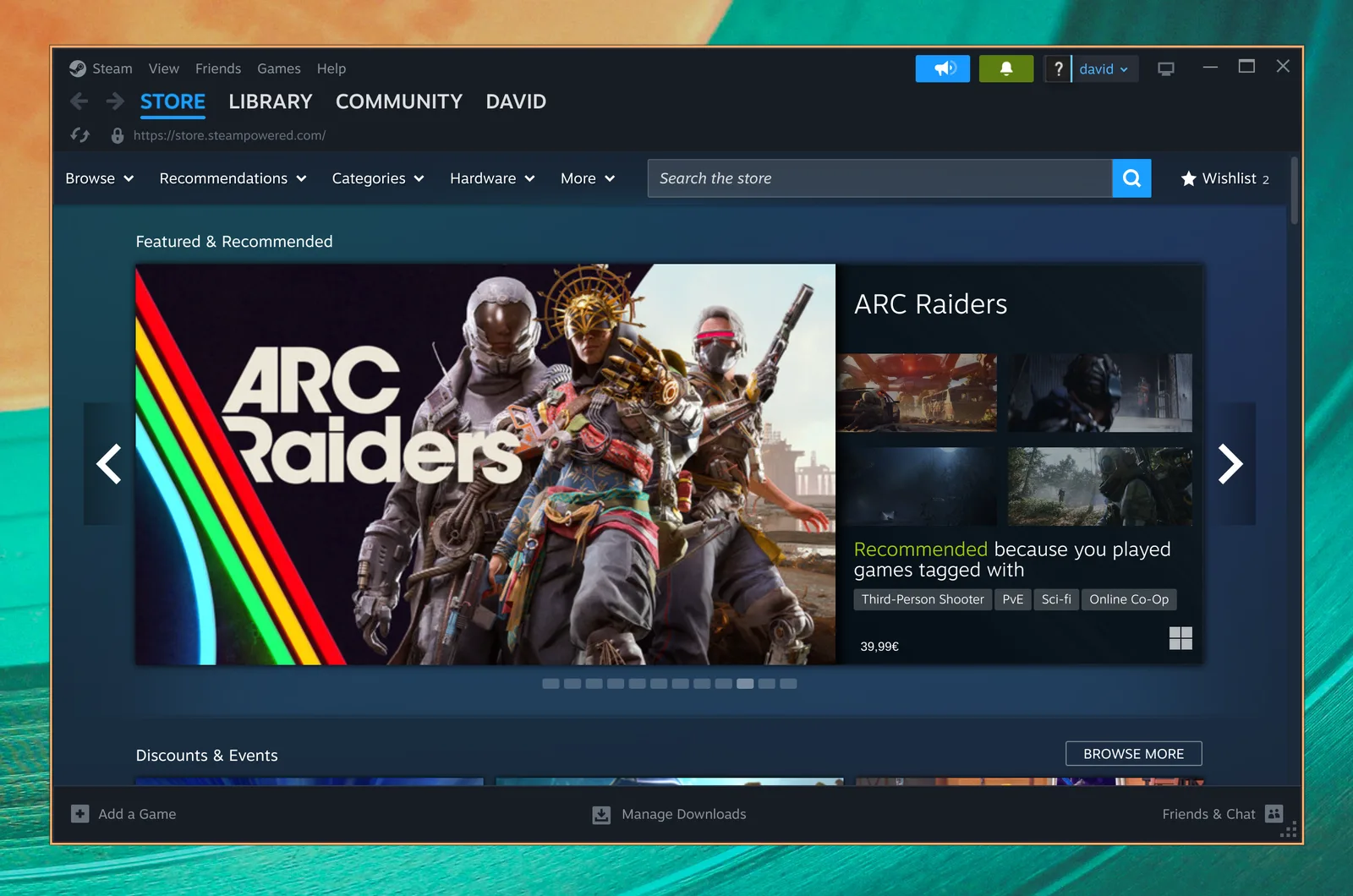 Omarchy'de oyun mağazasını gösteren Steam